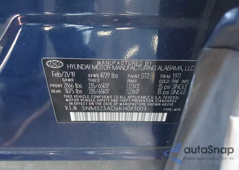 2019 Hyundai Santa Fe Se из США, поврежденный, VIN 5NMS23AD6KH093003